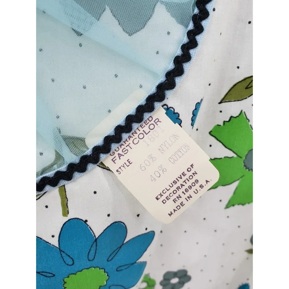 Vintage 1950s Blue Floral Hostess Apron Sheer Organza Overlay Bow Waist Retro